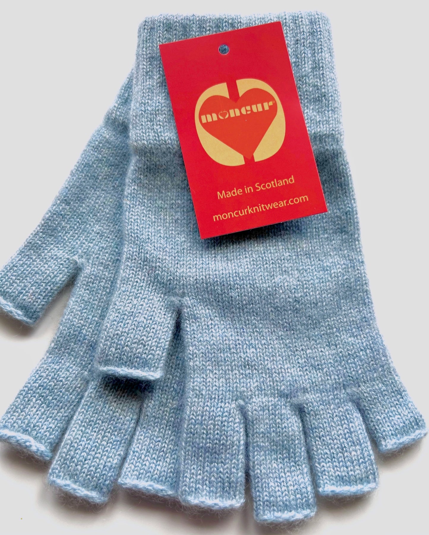 BLUE SHADES of Moncur Cashmere Fingerless Gloves. Luxury Colourful Cashmere in Rainbow shades. Made in Scotland.