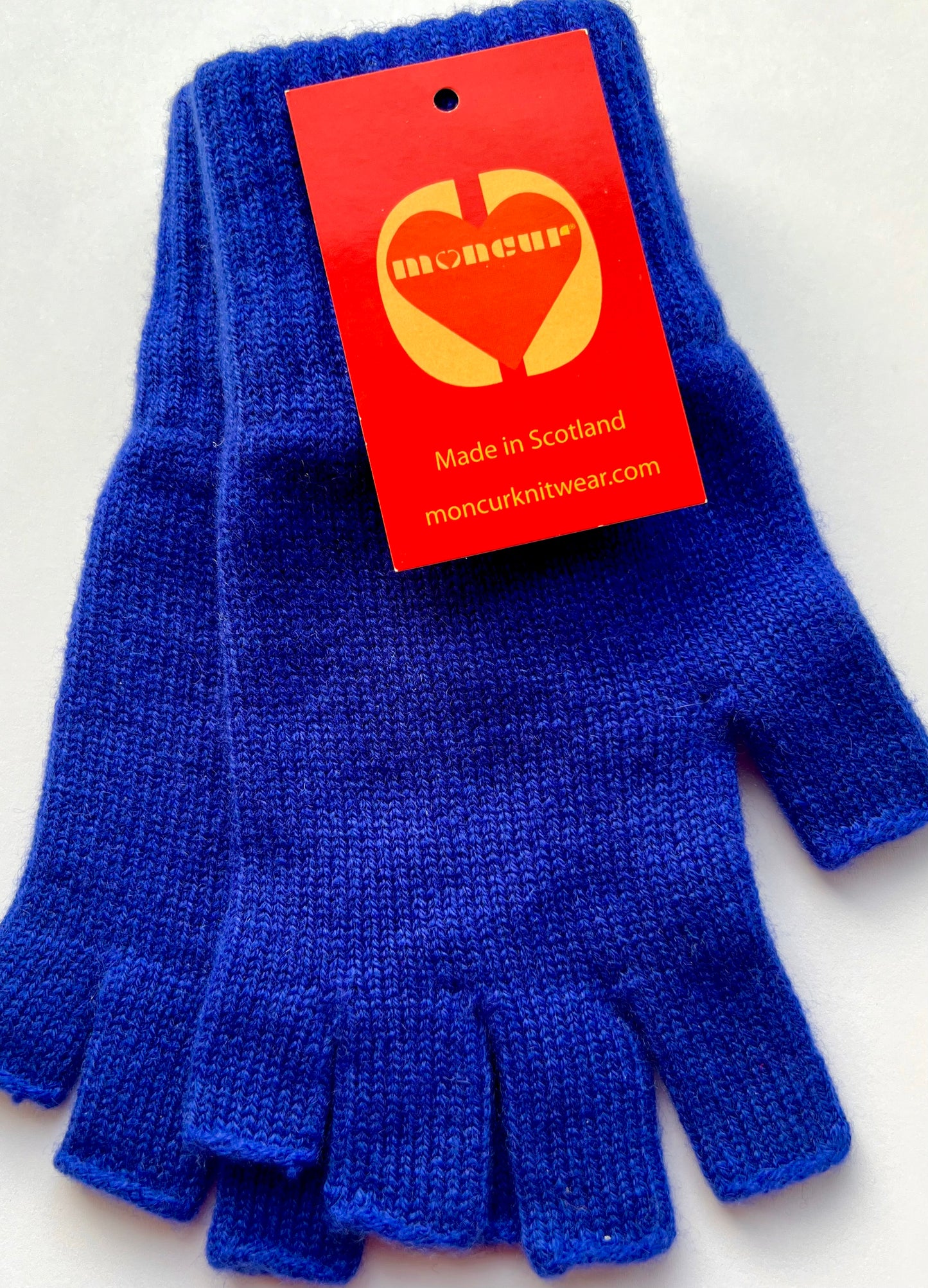 BLUE SHADES of Moncur Cashmere Fingerless Gloves. Luxury Colourful Cashmere in Rainbow shades. Made in Scotland.