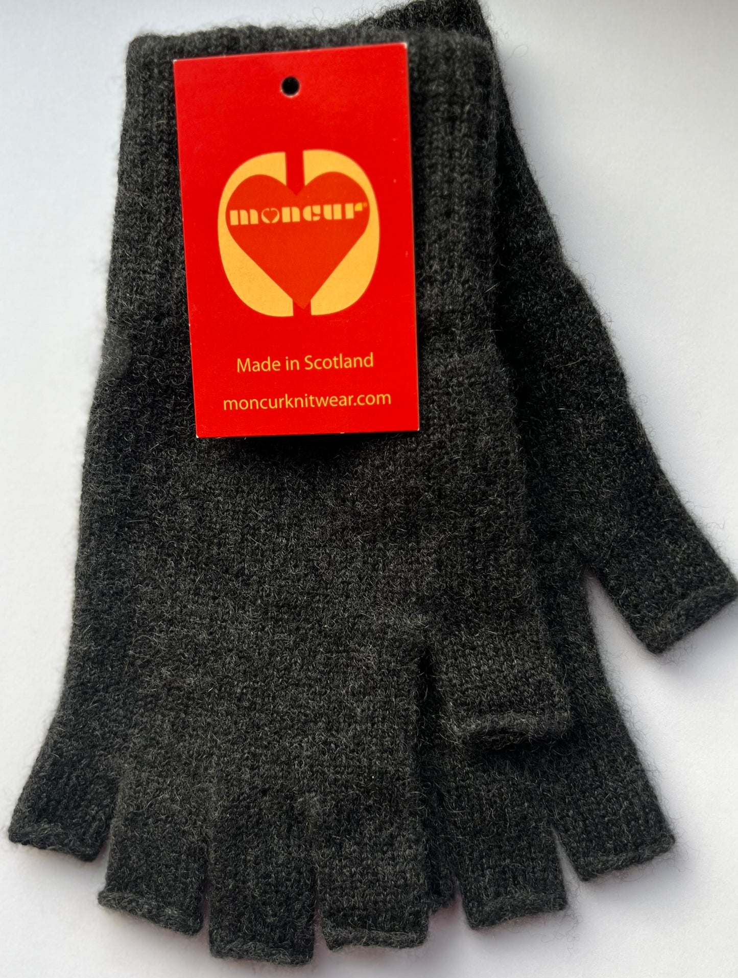 BLACK, RED AND GREY SHADES of Moncur Cashmere Fingerless Gloves. Luxury Colourful Cashmere in Rainbow shades. Made in Scotland.