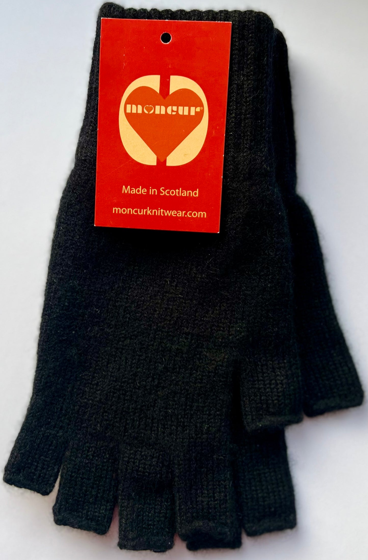 BLACK, RED AND GREY SHADES of Moncur Cashmere Fingerless Gloves. Luxury Colourful Cashmere in Rainbow shades. Made in Scotland.