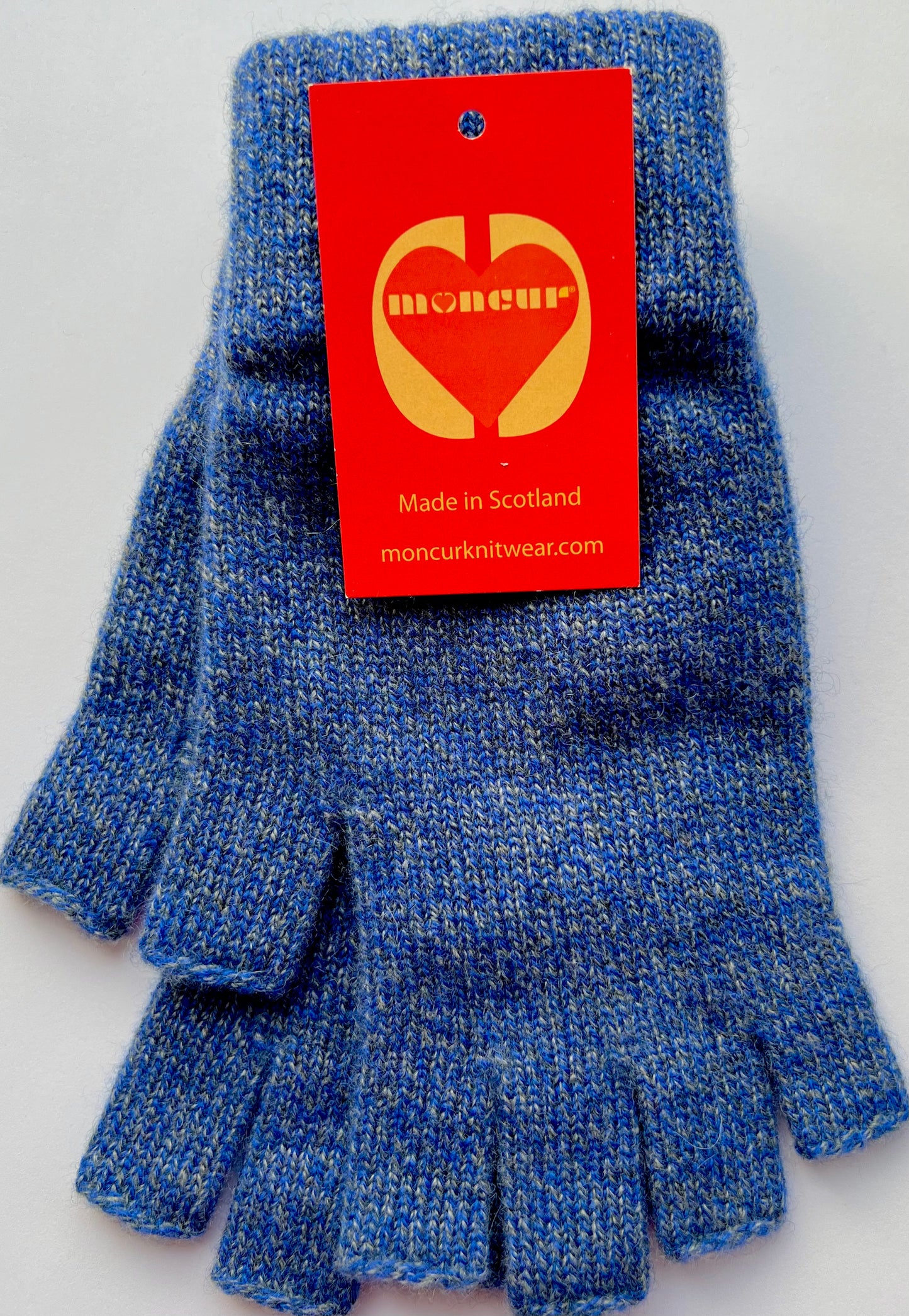 BLUE SHADES of Moncur Cashmere Fingerless Gloves. Luxury Colourful Cashmere in Rainbow shades. Made in Scotland.