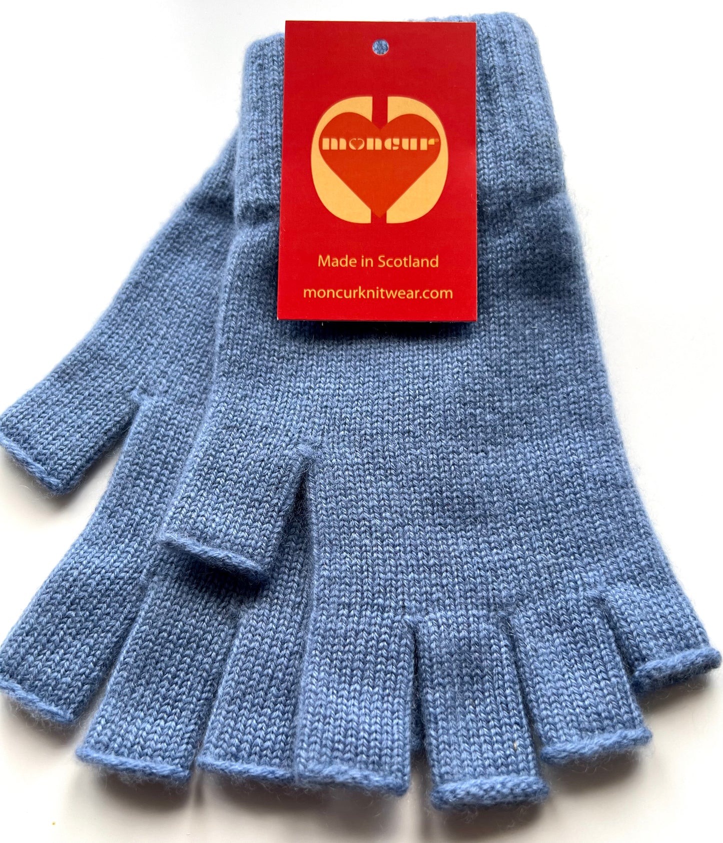 BLUE SHADES of Moncur Cashmere Fingerless Gloves. Luxury Colourful Cashmere in Rainbow shades. Made in Scotland.