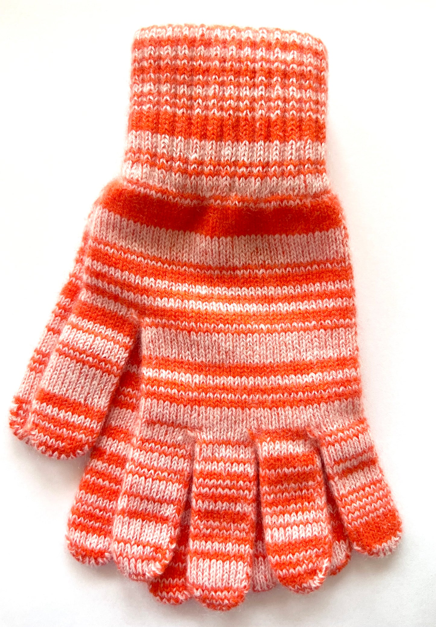 Tangerine and cream random stripe effect luxury scottish cashmere full gloves