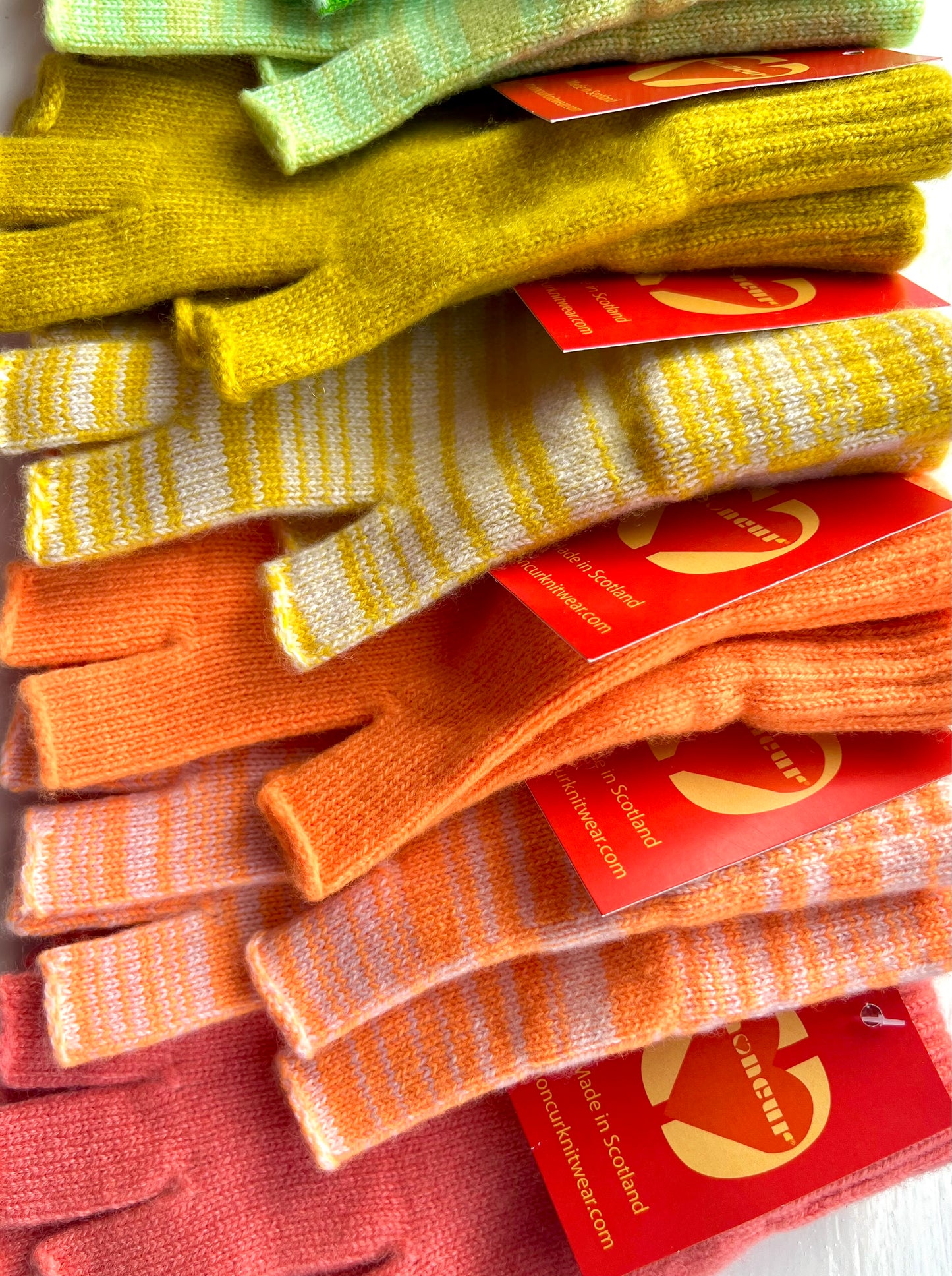 Luxury Scottish Cashmere Fingerless Gloves - Zesty Bright Shades - Moncur Knitwear