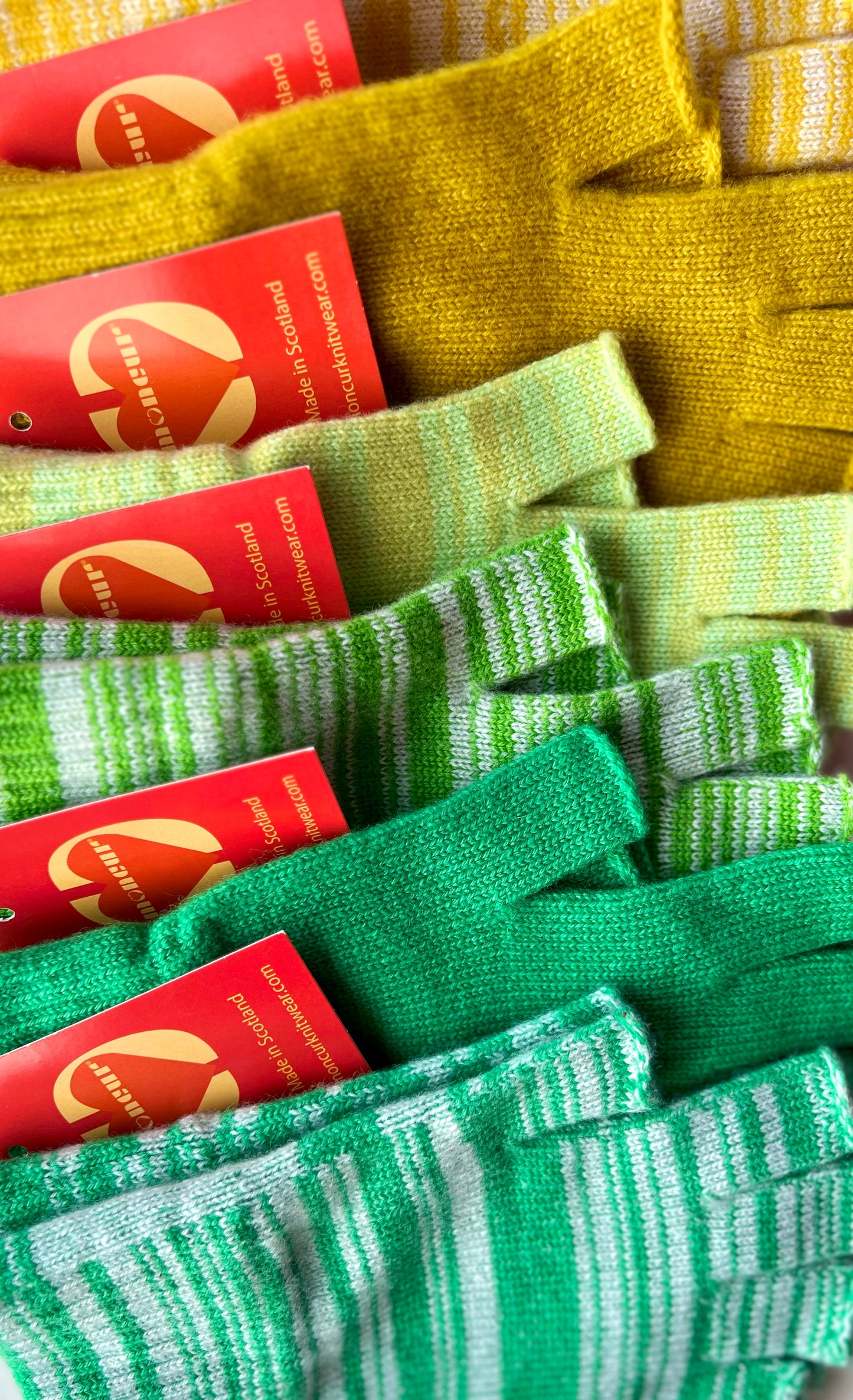 Luxury Scottish Cashmere Fingerless Gloves - Zesty Bright Shades - Moncur Knitwear