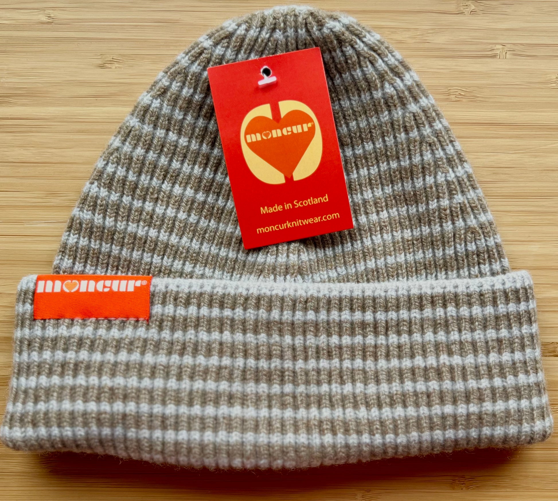 natural and cream stripe hat in cosy lambswool