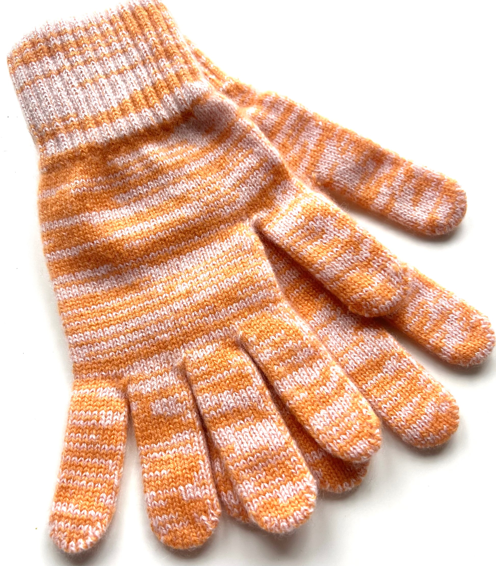 Moncur knitwear full cashmere gloves in a peaches and cream random stripe mix