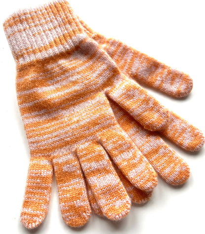 Moncur knitwear full cashmere gloves in a peaches and cream random stripe mix