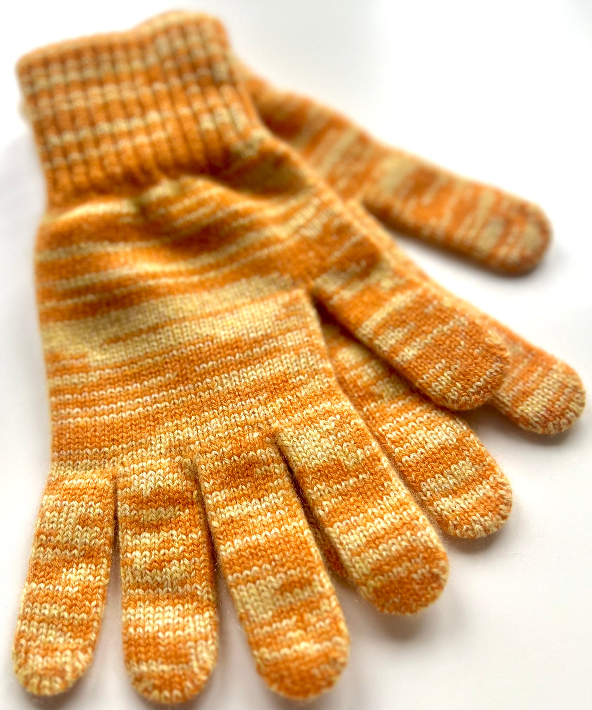 Moncur knitwear full cashmere gloves in orange and yellow random stripe mix