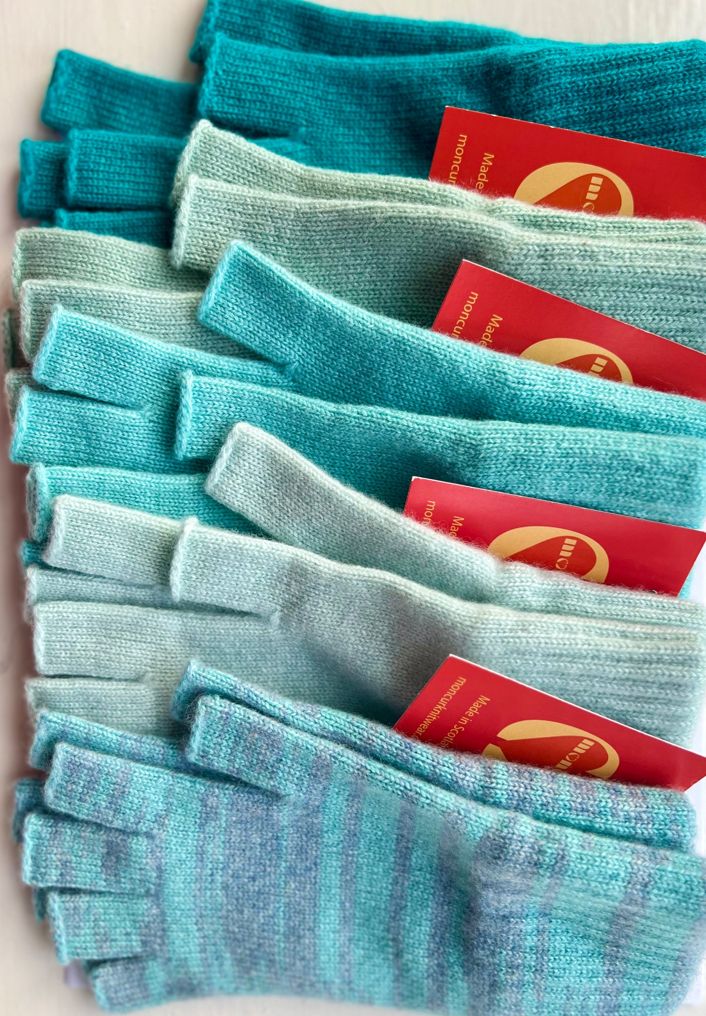 Luxury Scottish Cashmere Fingerless Gloves - Turquoise Shades -Moncur Knitwear