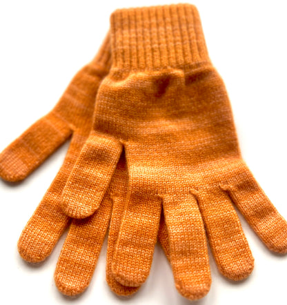 Scottish cashmere golden orange mix cashmere full gloves -moncur knitwear