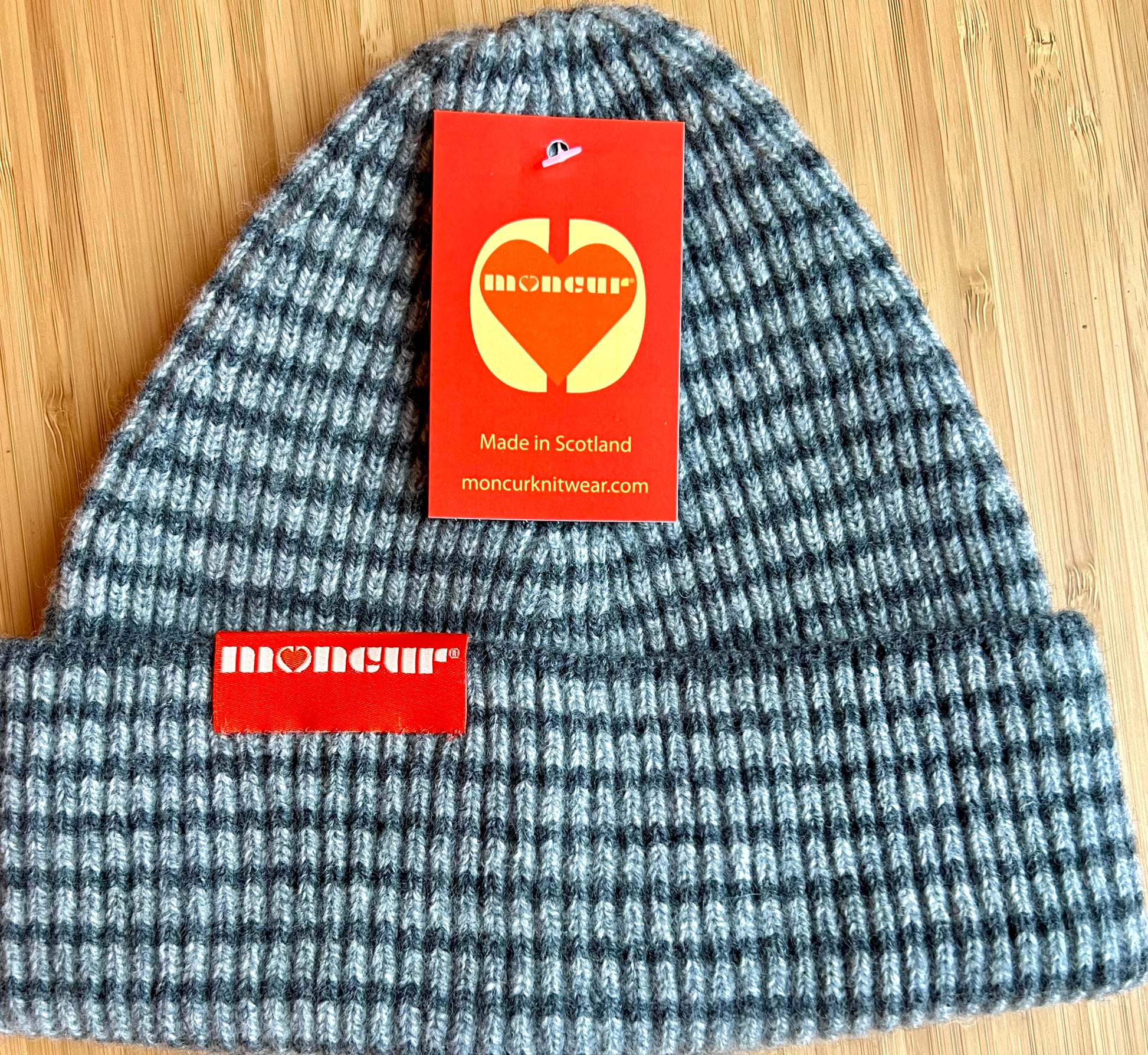 Scottish grey/flannel stripe hat in soft and cosy lambswool- moncur knitwear