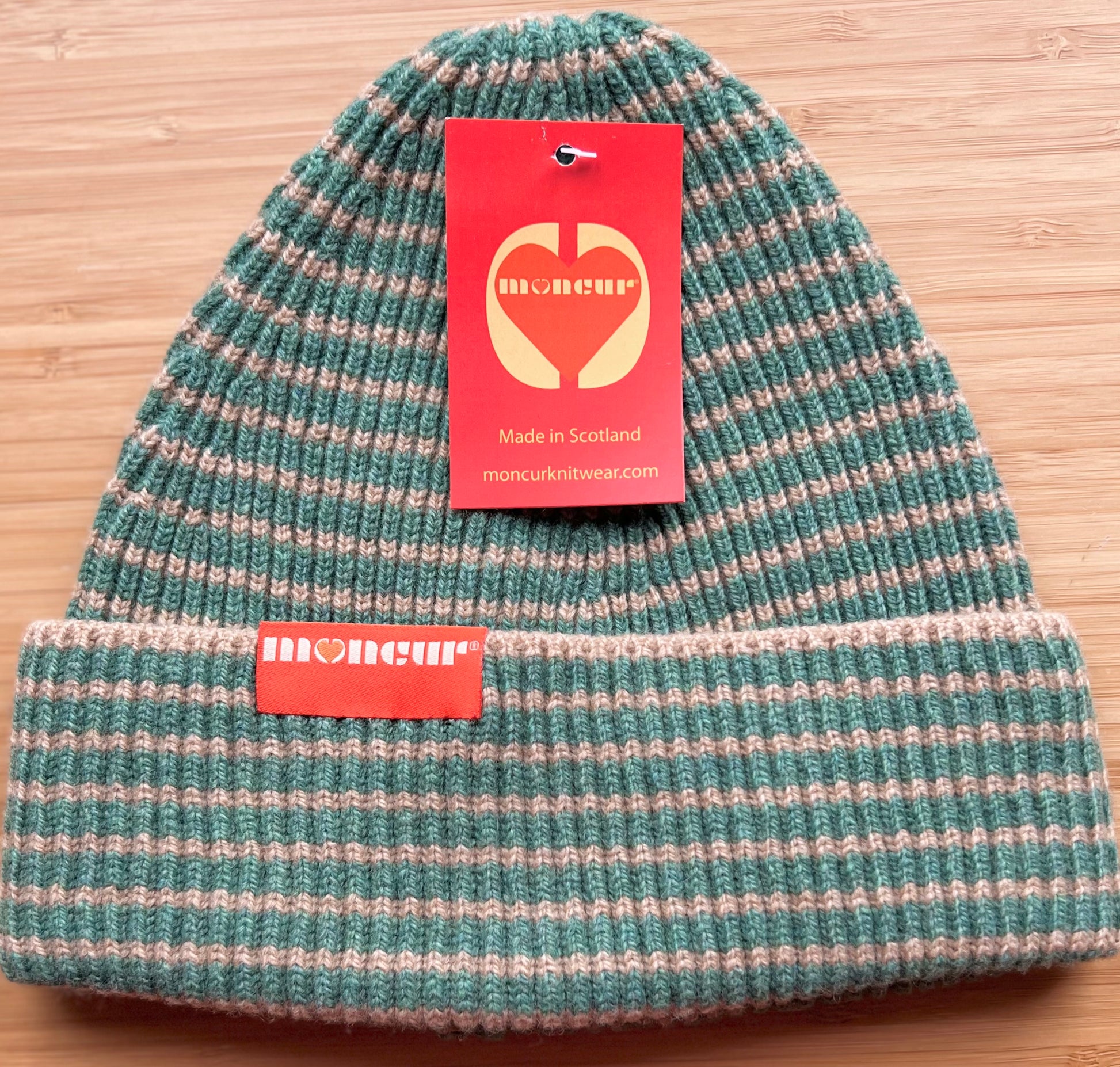 khaki/beige stripe hat in luxury lambswool