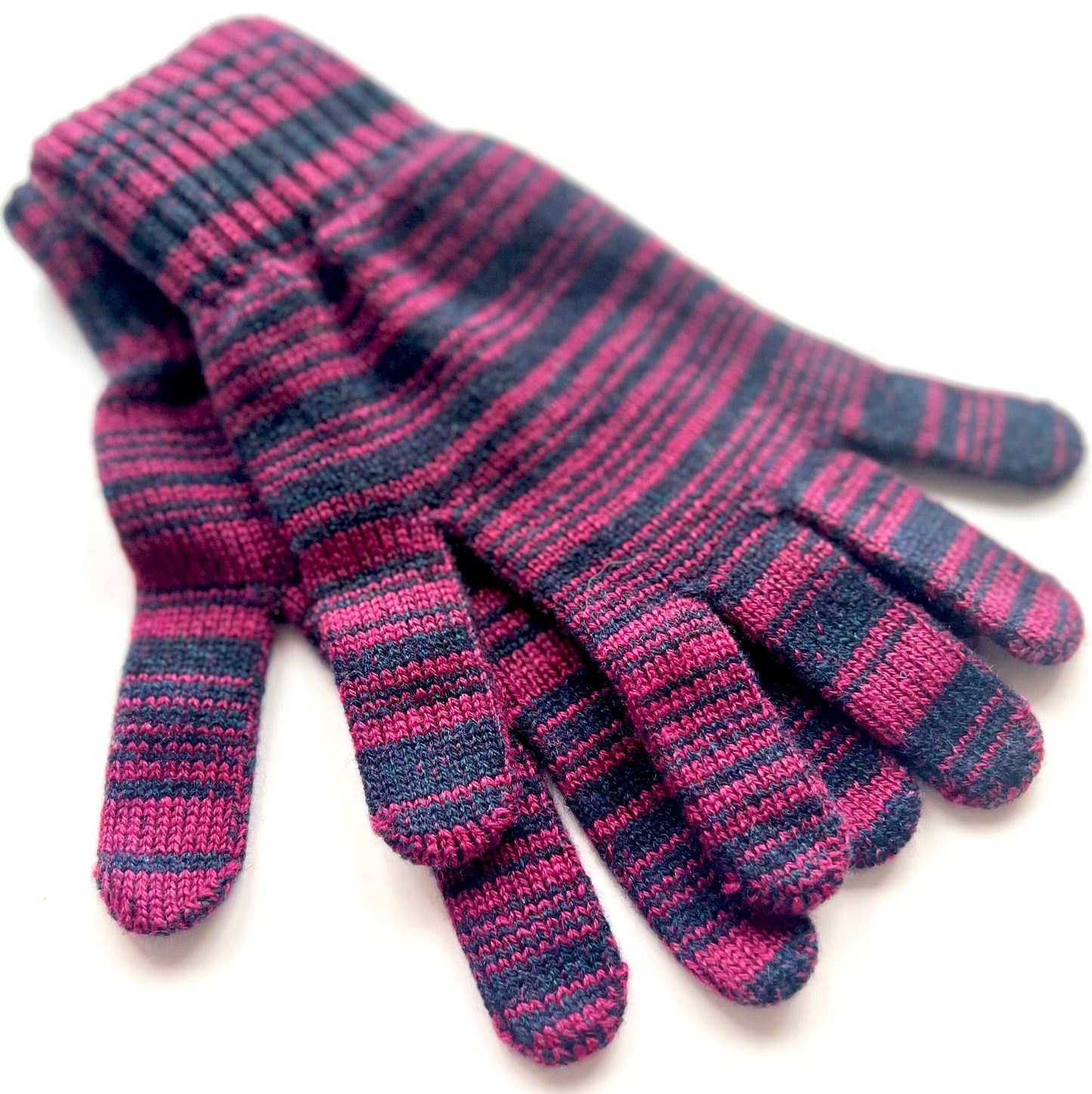 Wine and navy luxury random stripe mix cashmere full gloves- moncur knitwear