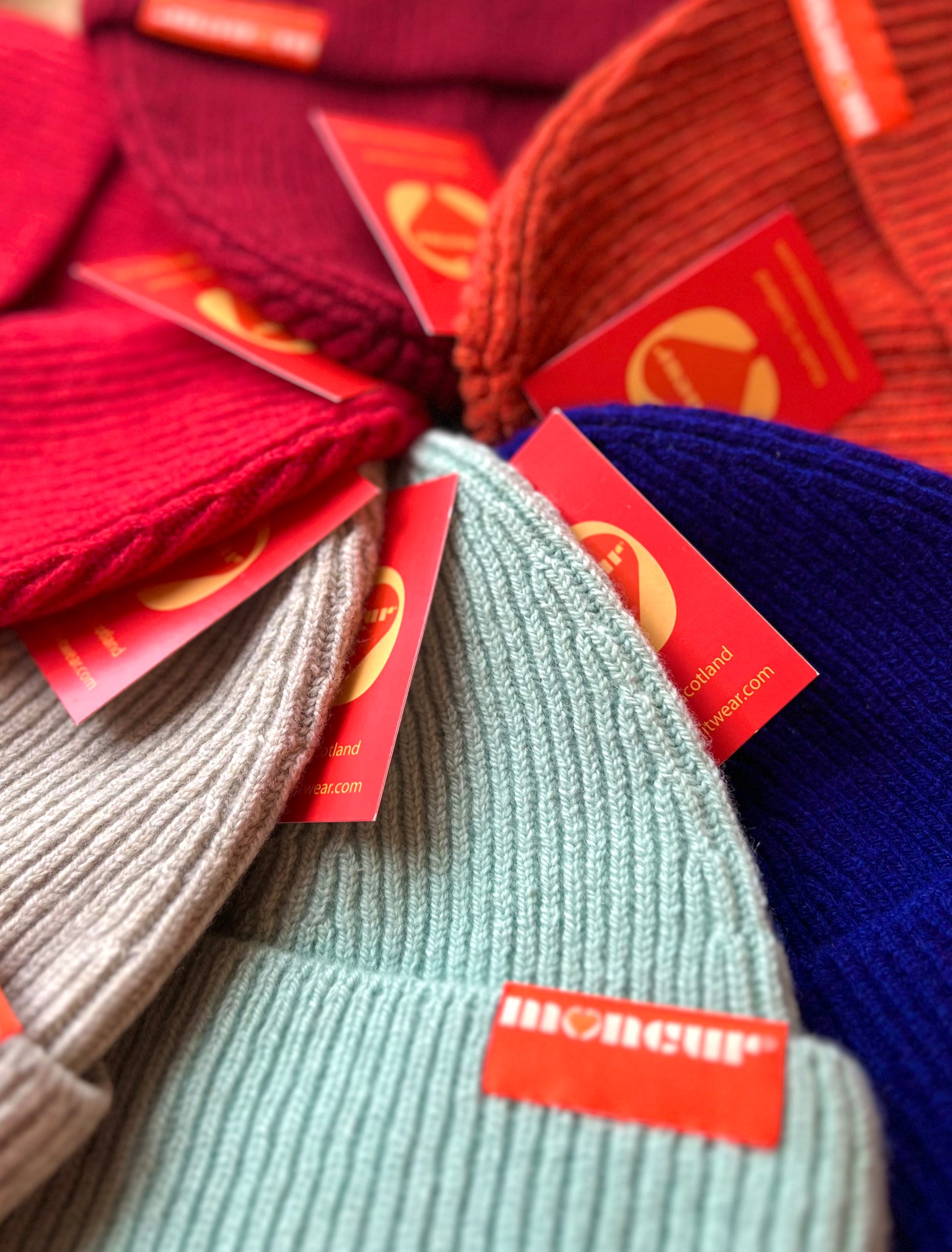 close up detail of fully fashioned ribbed hats made in Scotland 