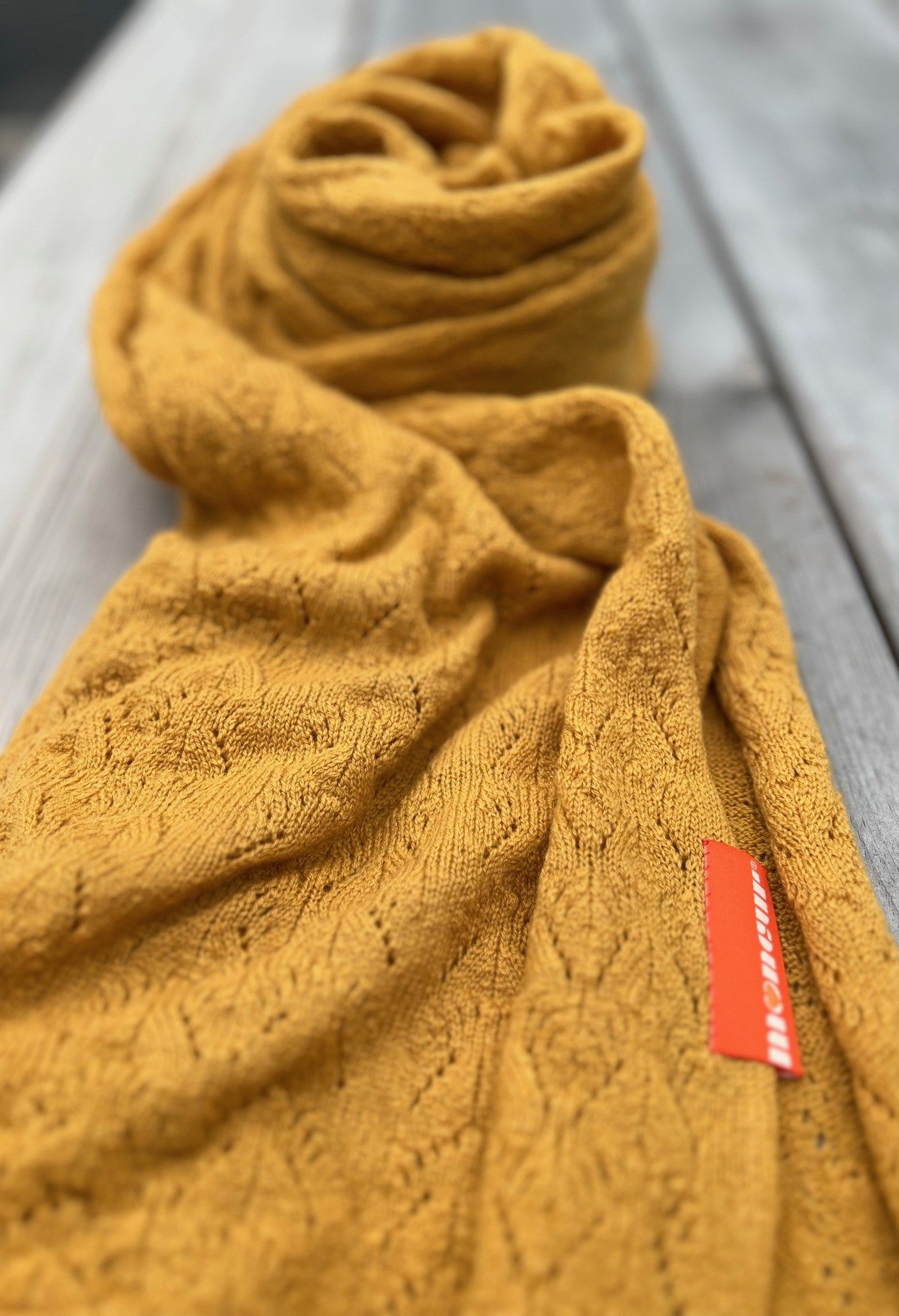 golden lace wrap pattern detail moncur knitwear 