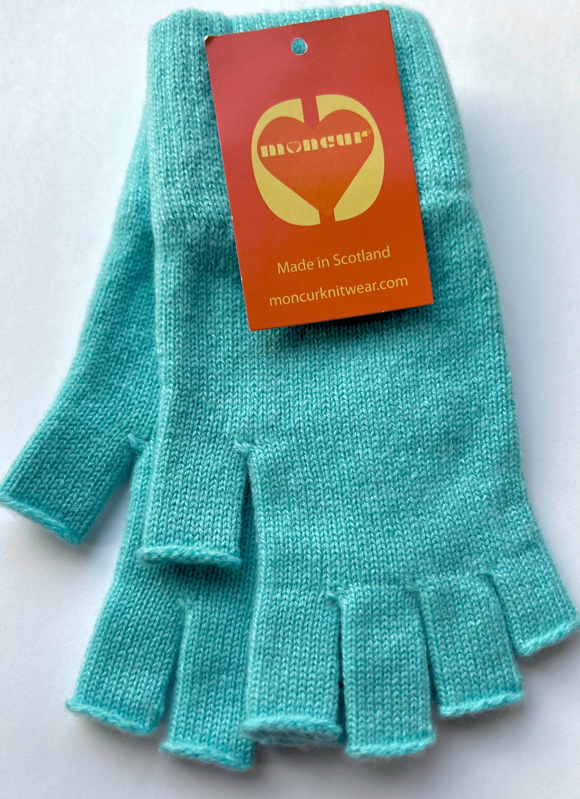 light turquoise luxury fingerless cashmere gloves -moncur knitwear