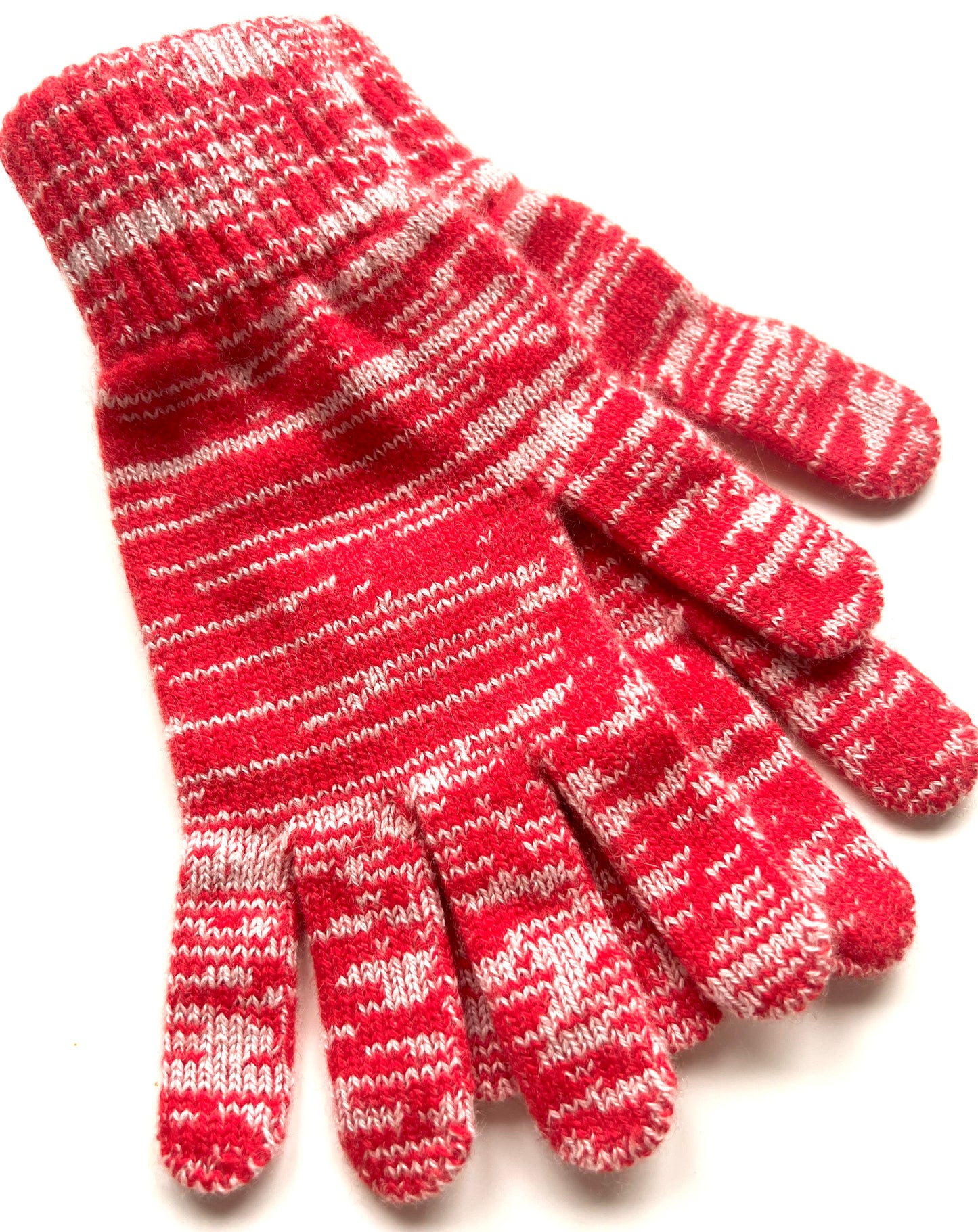 luxury soft red and white random stripe full cashmere gloves -moncur knitwear