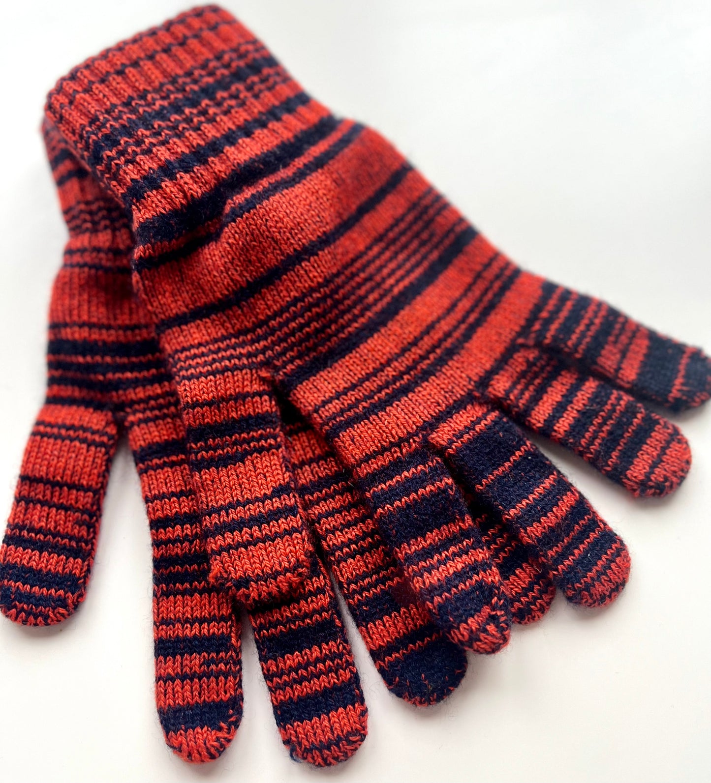 navy and orange luxury random stripe mix cashmere full gloves- moncur knitwear