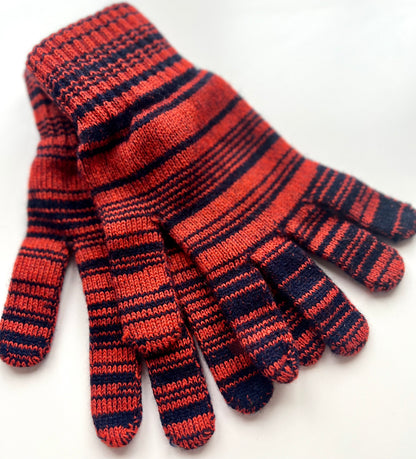 navy and orange luxury random stripe mix cashmere full gloves- moncur knitwear