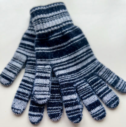 navy and white luxury random stripe mix cashmere full gloves- moncur knitwear