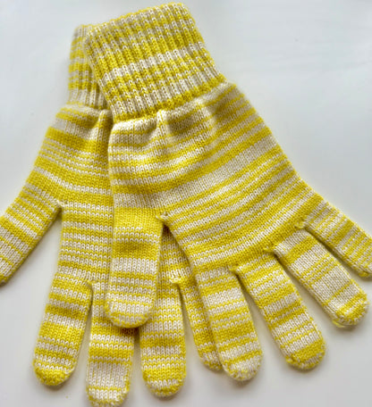 scottish cashmere luxury full gloves in a lemon stripe mix -moncur knitwear