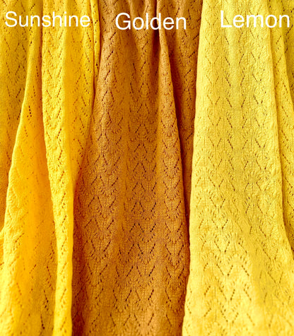 sunny golden lemon yellow shades of cashmere Lacey wrap moncur knitwear
