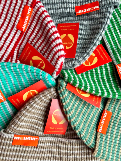 variety of stripe hats made in Scotland 